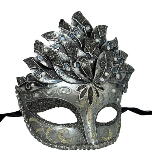 Black Silver Leaf Cascade Mask Masquerade Prom Halloween Black Silver Leaf Cascade Mask Masquerade Prom Halloween