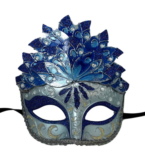 Blue Silver Leaf Cascade Mask Masquerade Prom Halloween