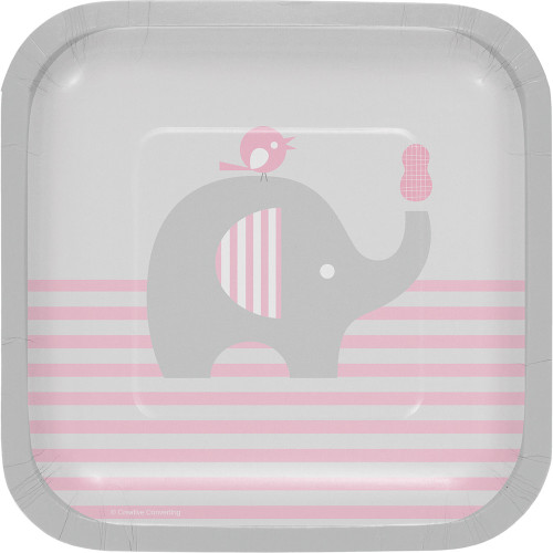 Little Peanut Girl 8 7" Square Luncheon Deep Dish Plates Pink Elephant Baby Shower