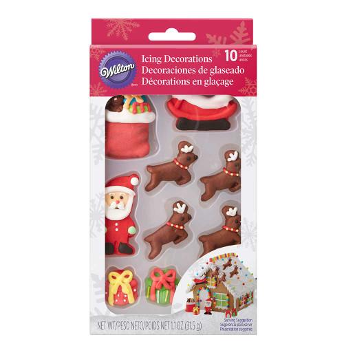 Santa Scene 10 Ct Gingerbread House Royal Icing Candy Decorations Wilton