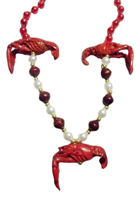 Red 3 Crawfish Mardi Gras Beads Party Favor Necklace Red 3 Crawfish Mardi Gras Beads Party Favor Necklace