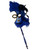 Blue Gold Fancy Feather Flower Stick Masquerade Mardi Gras Mask