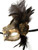 Feather Venetian Masquerade Costume Gold, Ecru Lace Macrame Mask