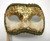 Gold Leaf Off White Antique Masquerade Mask Paper Mache Mardi Gras Stick