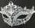 White Crystal Crown Laser Cut Venetian Mask Masquerade Metal Filigree