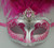 Hot Pink Silver Venetian Mask Feather Masquerade Mardi Gras 12"