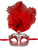 Red Silver Venetian Mask Feather Masquerade Mardi Gras 12" New