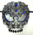 Black Skull Metal Laser Cut Masquerade Prom Mask Blue Crystals