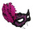 "Elena" Hot Pink Black Feather Lace Masquerade Prom Venetian Mask