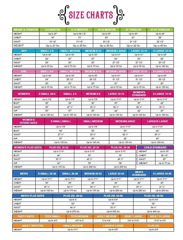 suit yourself size chart, amscan size chart, costumes usa size chart