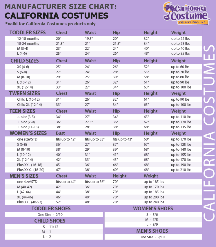 Colors Of California Size Chart