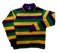 Adult 2X XXL Mardi Gras Rugby Stripe Purple Green Yellow Long Slv Shirt