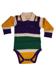 Mardi Gras Purple Green Yellow Big Stripe 9/12 Mth Baby Infant Long Sleeve Romper