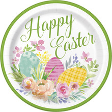 Watercolor Pastel Happy Easter 8 Ct 9" Paper Lunch Plates Eggs Flowers