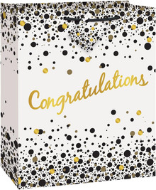 Speckled Dots Black Gold Congratulations Graduation Large Gift Bag with Tag 13 x 10.5
