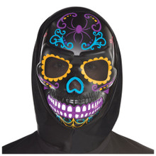 Black Neon Day of the Dead Halloween Skull Costume Mask Full Coverage