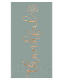 Thankful Fall 16 Ct Teal 3 Ply Guest Napkins Thanksgiving Foil Stamped Gold