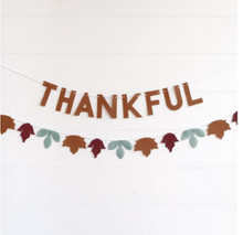 Thankful and Leaf Felt Fall 2 Pc Garland Set Brown Blue Burgundy 6 Ft