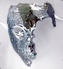 Silver Phantom Laser Cut Mask Masquerade Metal Men Filigree