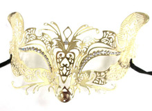 Gold Fox Cat Laser Cut Venetian Mask Masquerade Metal Filigree Crystal Golden