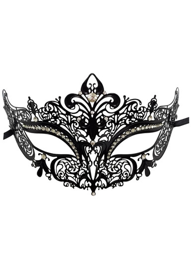 Vampire Diaries Black Crystal Gem Venetian Mask Masquerade Metal Filigree