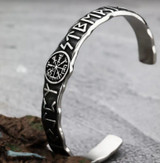 Vegvisir Rune Cuff bracelet in 304 stainless steel with Elder Futhark rune engraving