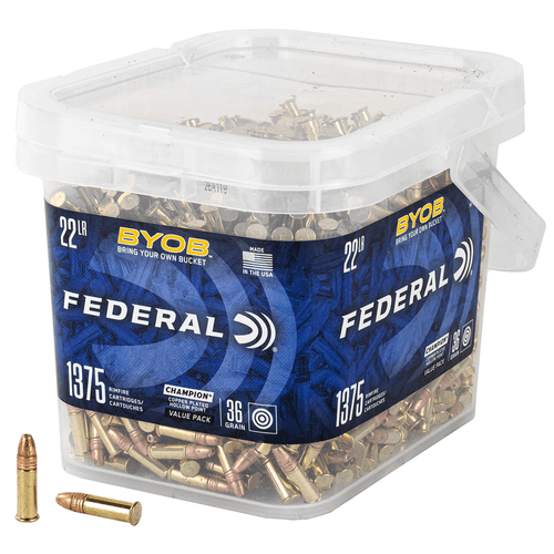 Federal BYOB .22 LR 36gr CPHP 1,375-round bucket — bulk rimfire ammo with easy-pour lid