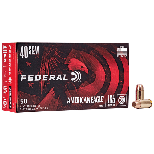 Federal American Eagle AE40R3 .40 S&W 165gr FMJ 50-round box — brass-cased range ammo