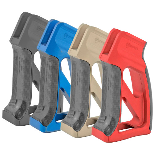 Billet aluminum AR pistol grip with carbon fiber inserts by Fortis