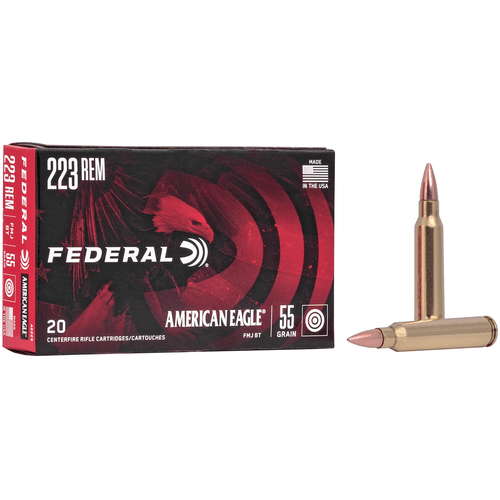 Federal American Eagle .223 Rem 55gr FMJ 20-round box — AE223 brass-cased range ammo