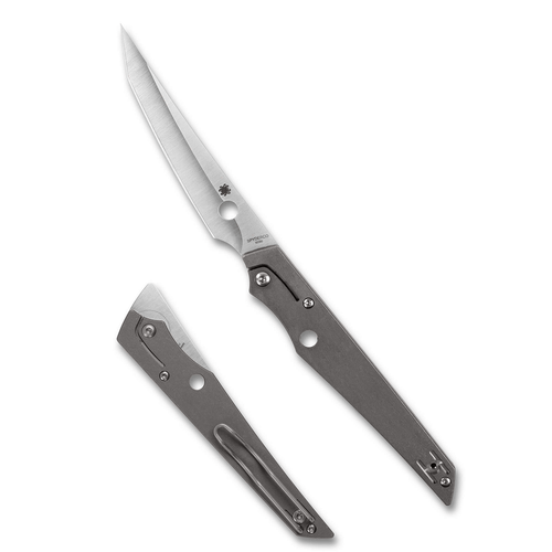 Spyderco Cobol folding knife gray titanium handle satin M390 tanto blade