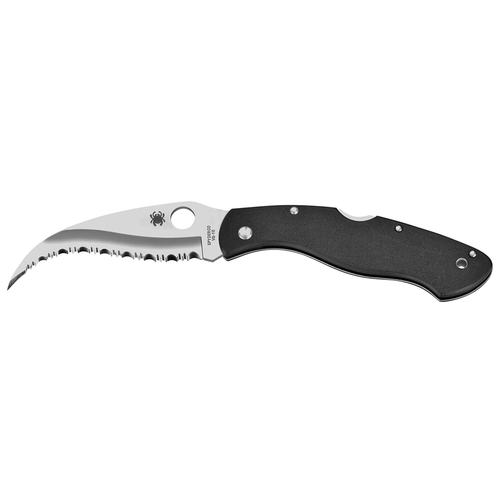 Spyderco Civilian folding knife with black G-10 handle and satin serrated blade
