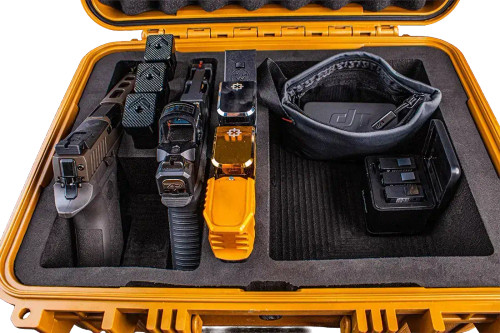 Made in USA 16 inch pistol storage case with IP67 protection and lockable latches