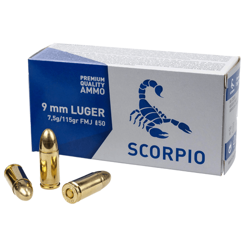 STV Technology Scorpio 9mm 115gr FMJ 50-round box front view