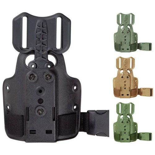 6004-25 black tactical thigh platform with DFA, Safariland 6004-25 single strap leg shroud OD green with Drop Flex Adapter, Safariland 6004-25 single strap leg shroud coyote brown with Drop Flex Adapter