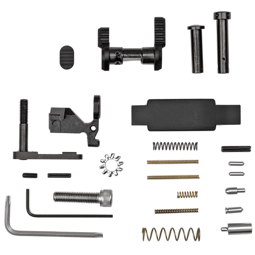 AR-15 lower parts kit black with 45/90 safety selector and enhanced pins (no trigger or grip)
