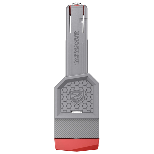 Smart-fit expandable magwell vise block clamped in bench vise for stable pistol maintenance work