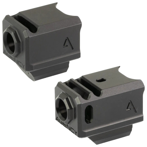 Agency Arms black single chamber 417 compensator for Glock Gen 5 pistols with included set screws and Rocksett