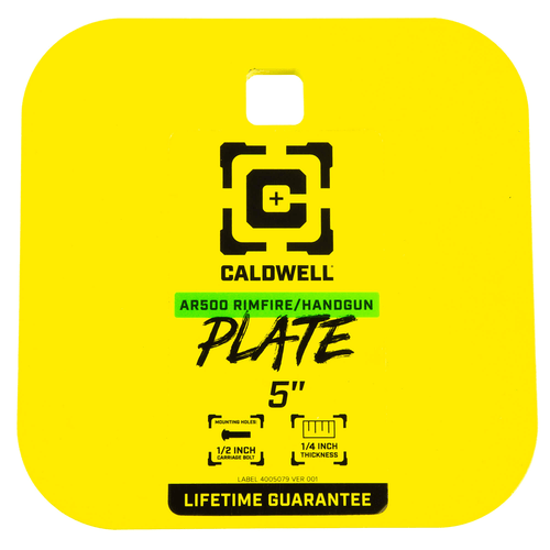 Caldwell AR500 5 inch rimfire handgun gong yellow steel target