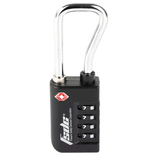 resettable 4 dial TSA combination padlock black with steel shackle