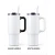 Custom 30 oz sublimation tumblers with removable black or white handles, clear lids, and reusable straws.