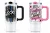 Personalized 40 oz stainless steel tumblers with handles featuring patriotic artwork, floral patterns, and full-color sublimation printing.