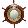 Wooden Ship's Wheel Porthole Mirror, 24" Wooden Ship's Wheel Porthole Mirror, 24"