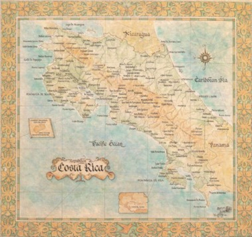 Antique Style Map of Costa Rica