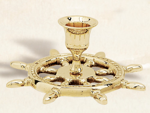 Brass Ship's Wheel Candle Holder