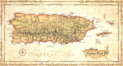 Antique Style Map of Puerto Rico