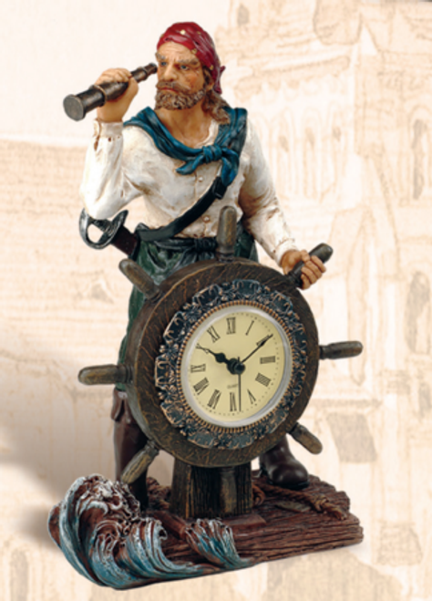 Pirate Clock Figurine, 10"