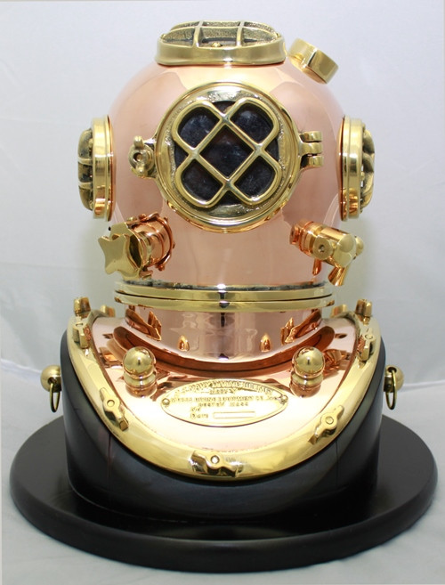 Deluxe Mark V Dive Helmet With a Wooden Base, 10"
