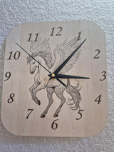 Handcrafted Pegasus 12-Inch Basswood Wall Clock - Laser Engraved Rounded Square Quiet Quartz Timepiece