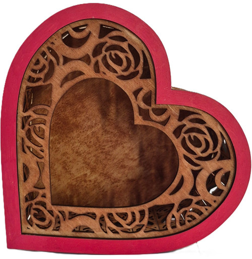 Handcrafted Wooden Potpourri Box and Tea Light Holder - Laser Cut Heart Rose Design Rustic Accent Case